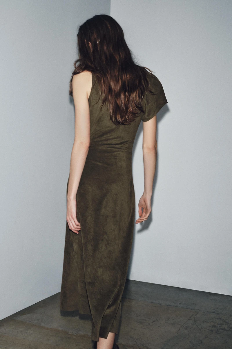 ASYMMETRICAL FAUX SUEDE DRESS