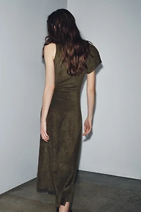 ASYMMETRICAL FAUX SUEDE DRESS