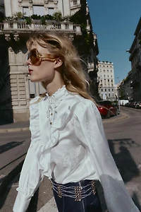 JACQUARD SATIN EFFECT BLOUSE
