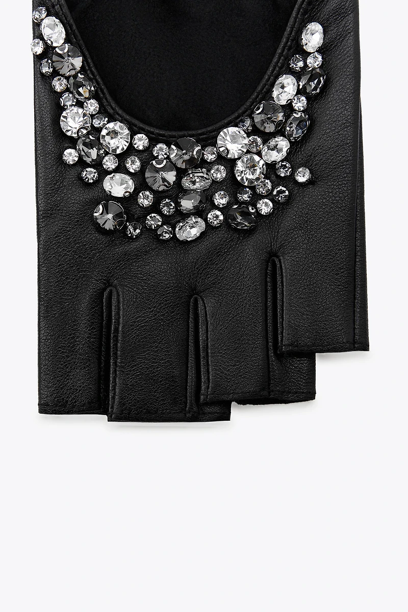 JEWEL LEATHER MITTEN GLOVES