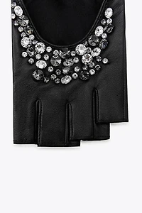 JEWEL LEATHER MITTEN GLOVES