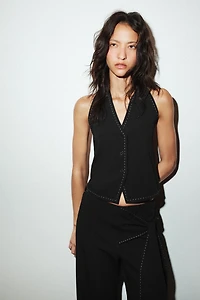TOPSTITCHED TIE PANTS