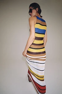 ROBE LONGUE EN MAILLE À RAYURES