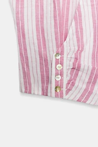 STRIPED BUTTON-FRONT WRAP TOP