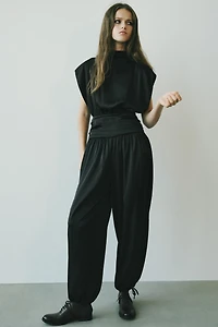 SATIN CUMMERBUND JUMPSUIT