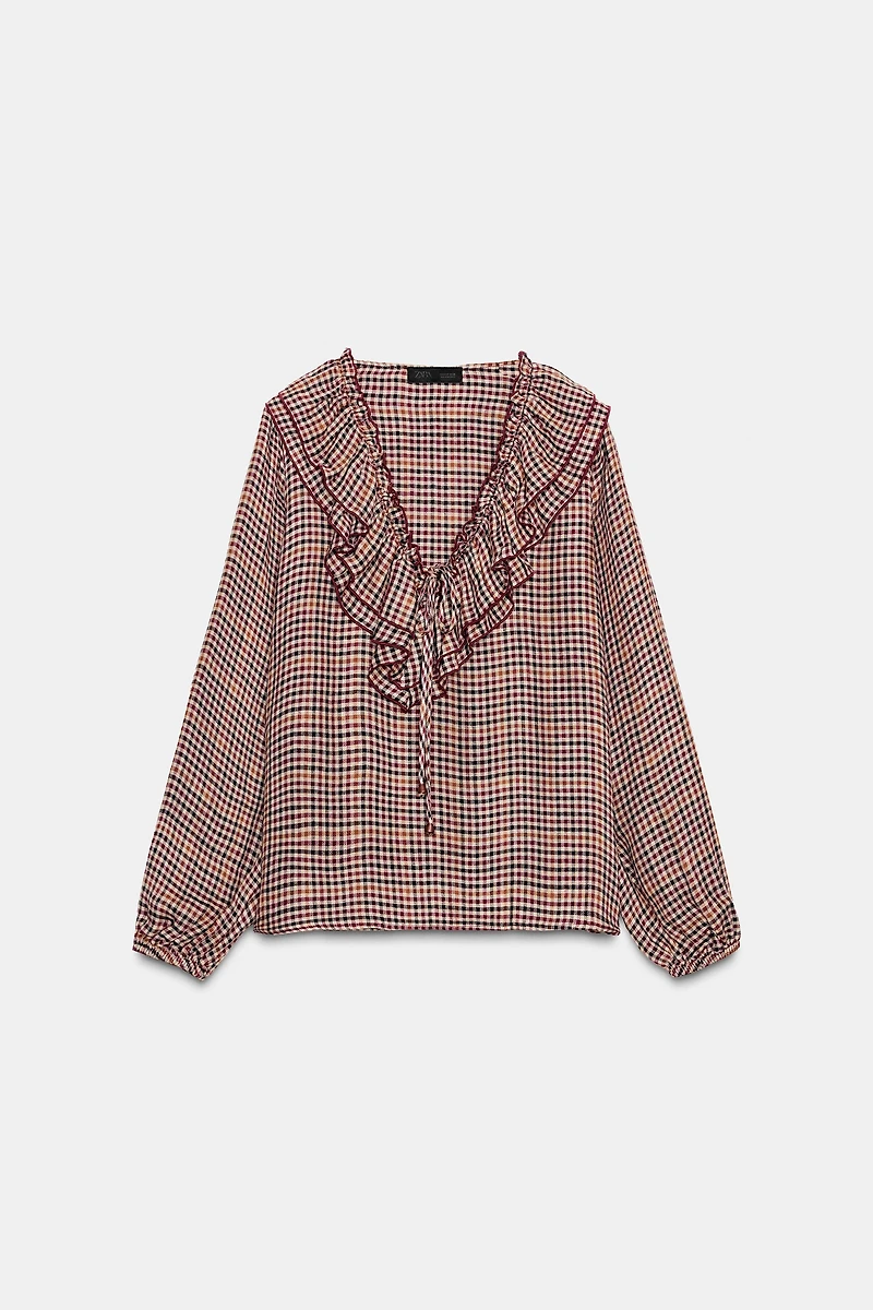 PLAID RUFFLED BLOUSE