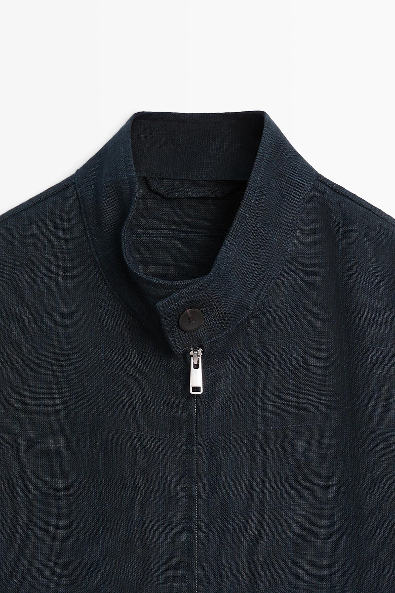 100% linen banded collar jacket