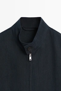 100% linen banded collar jacket