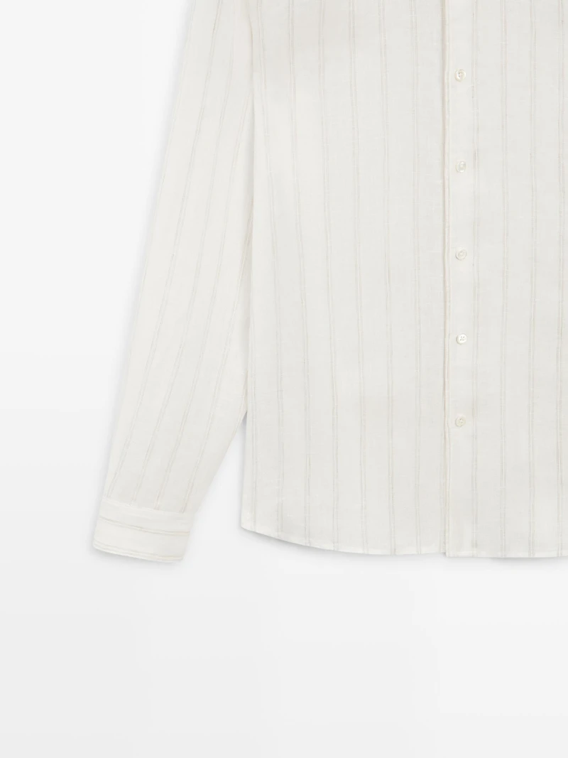 100% linen regular fit striped shirt