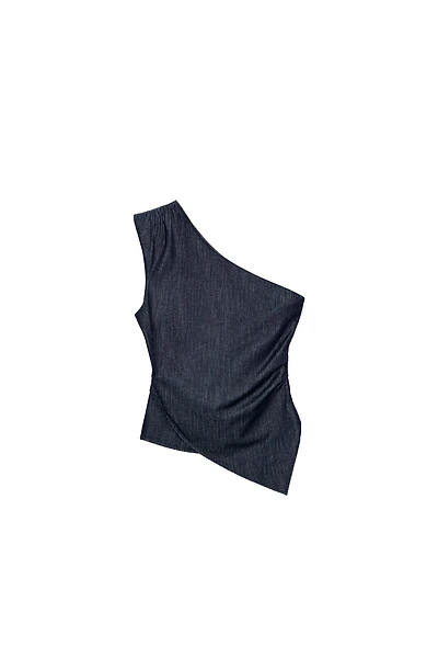 ASYMMETRIC SHOULDER PAD LINEN BLEND TOP