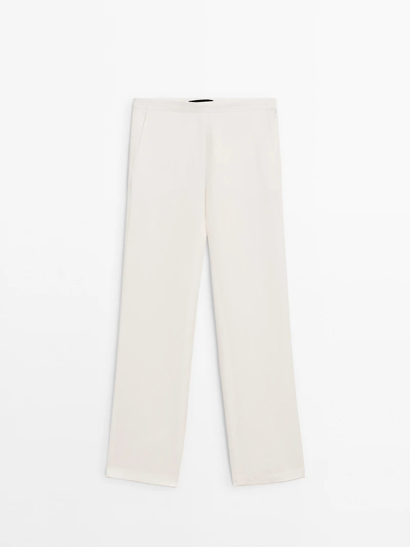 Straight fit flowing linen blend trousers