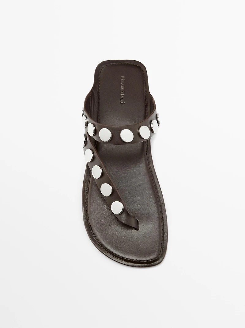 Split leather sandals with studs