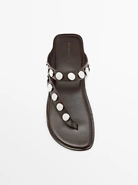 Split leather sandals with studs