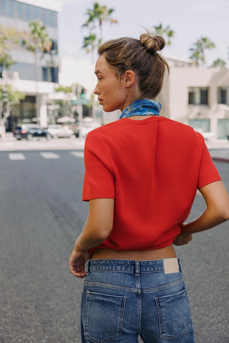 SHORT SLEEVE BASIC KNIT TOP