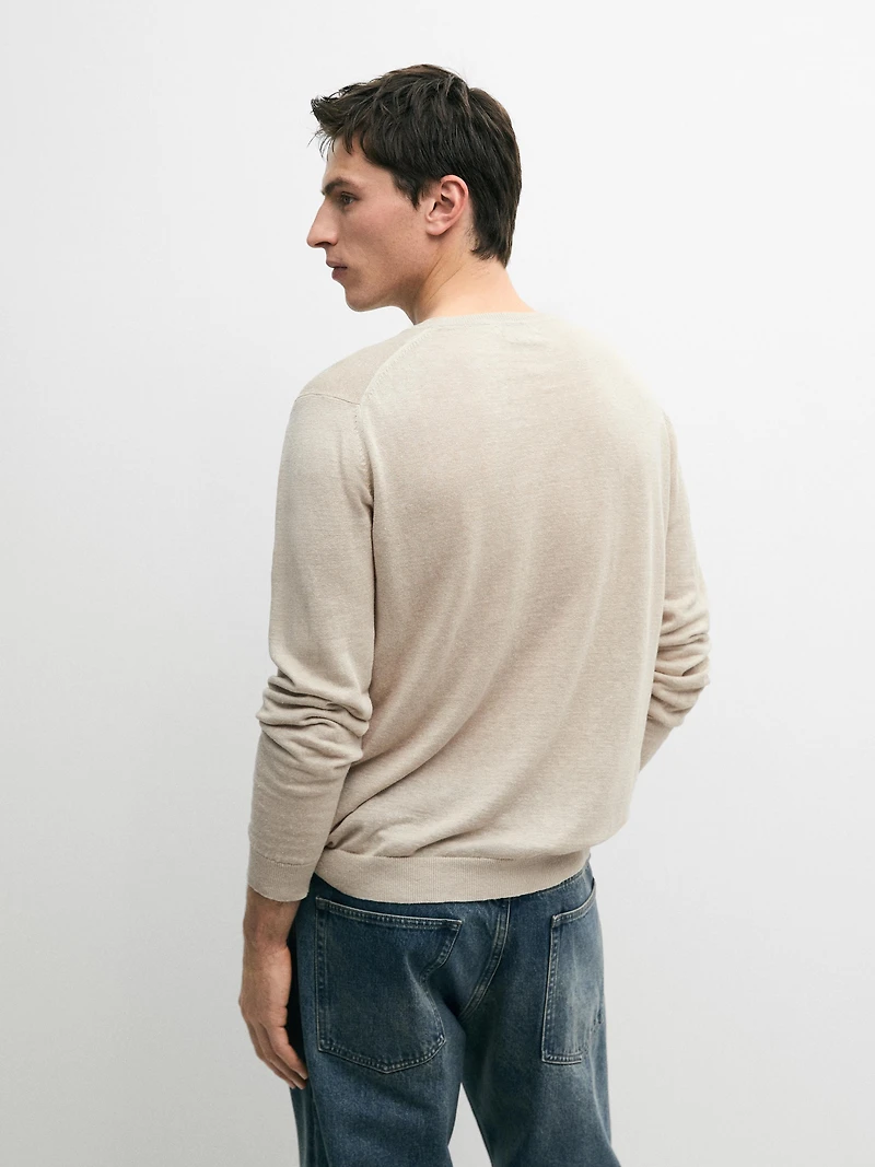 100% linen knit crew neck sweater
