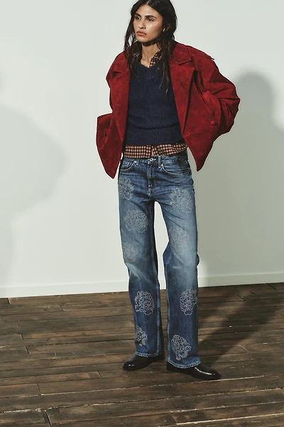 HIGH-WAIST BARREL TRF FLORAL JEANS