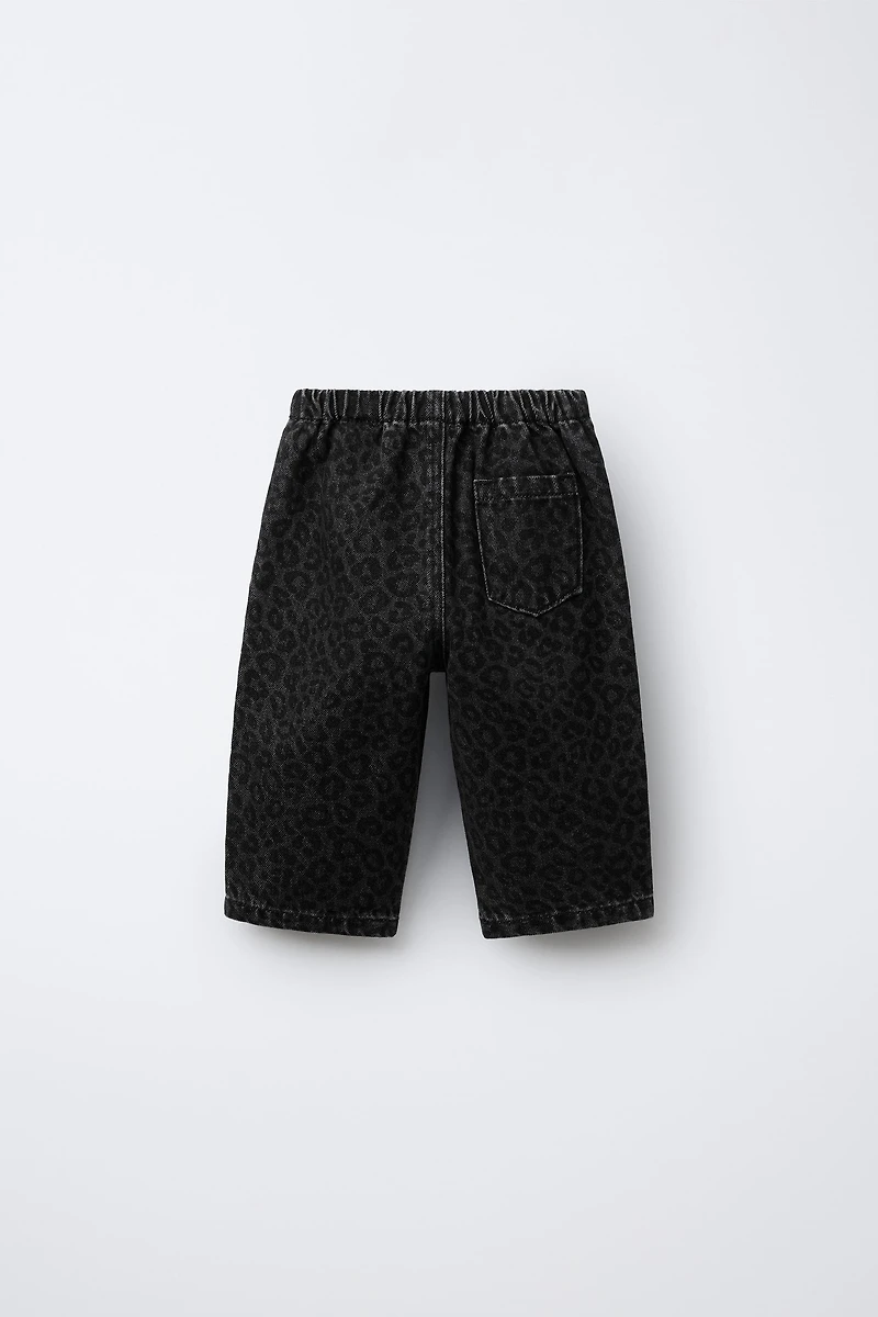 ANIMAL PRINT BAGGY DENIM PANTS