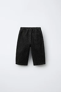 ANIMAL PRINT BAGGY DENIM PANTS
