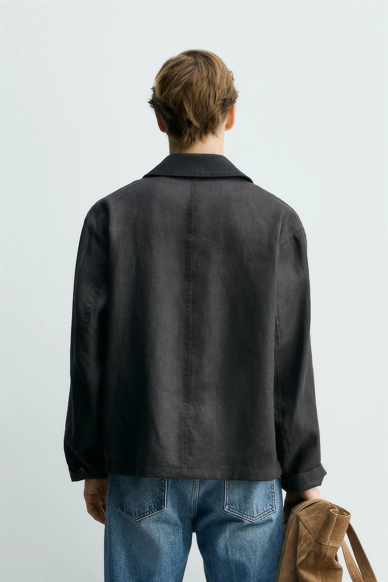RELAXED FIT LINEN BLEND COTTON OVERSHIRT