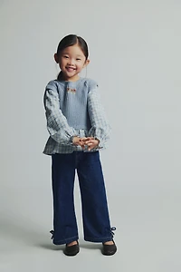 EMBROIDERED KNIT VEST COMBINED GINGHAM SHIRT