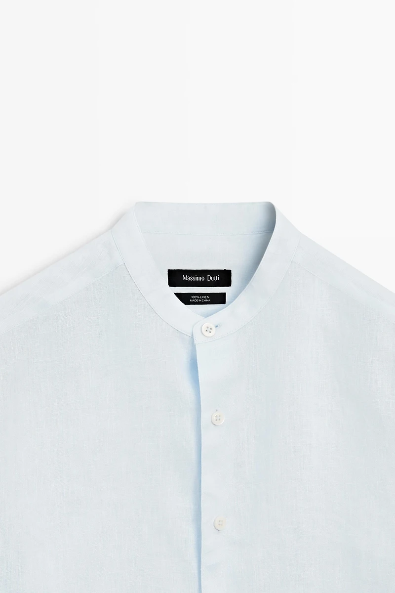 100% linen regular fit stand collar shirt