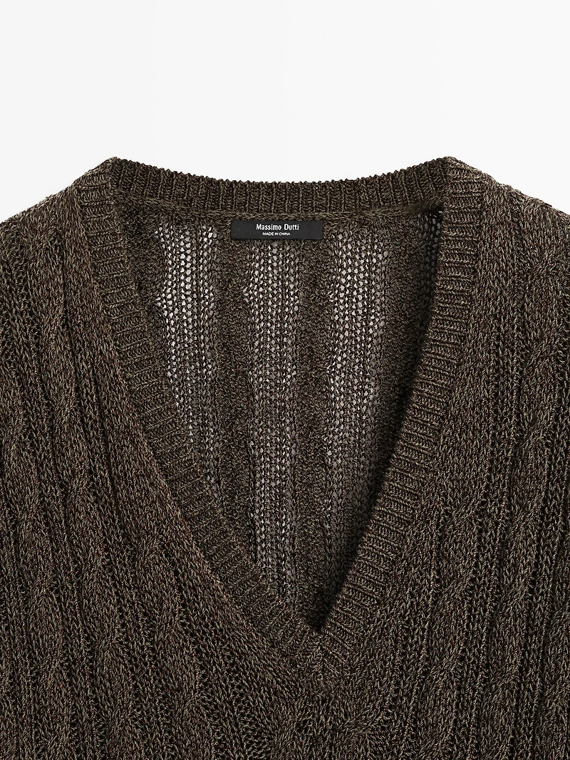 V-neck cable-knit sweater