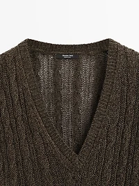 V-neck cable-knit sweater