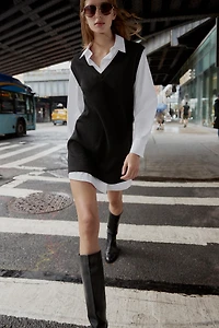 POPLIN COMBINATION MINI DRESS