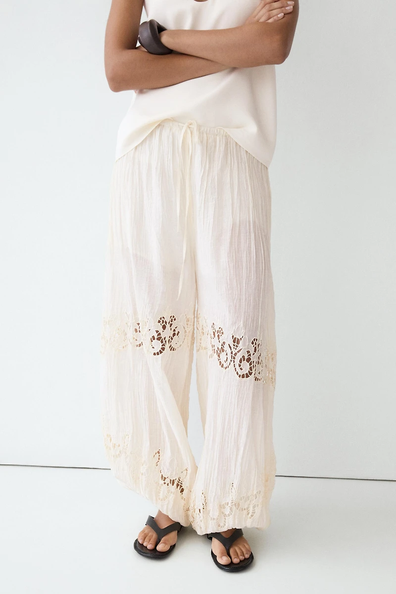 Flowing sarouel trousers with embroidered detail