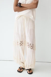 Flowing sarouel trousers with embroidered detail