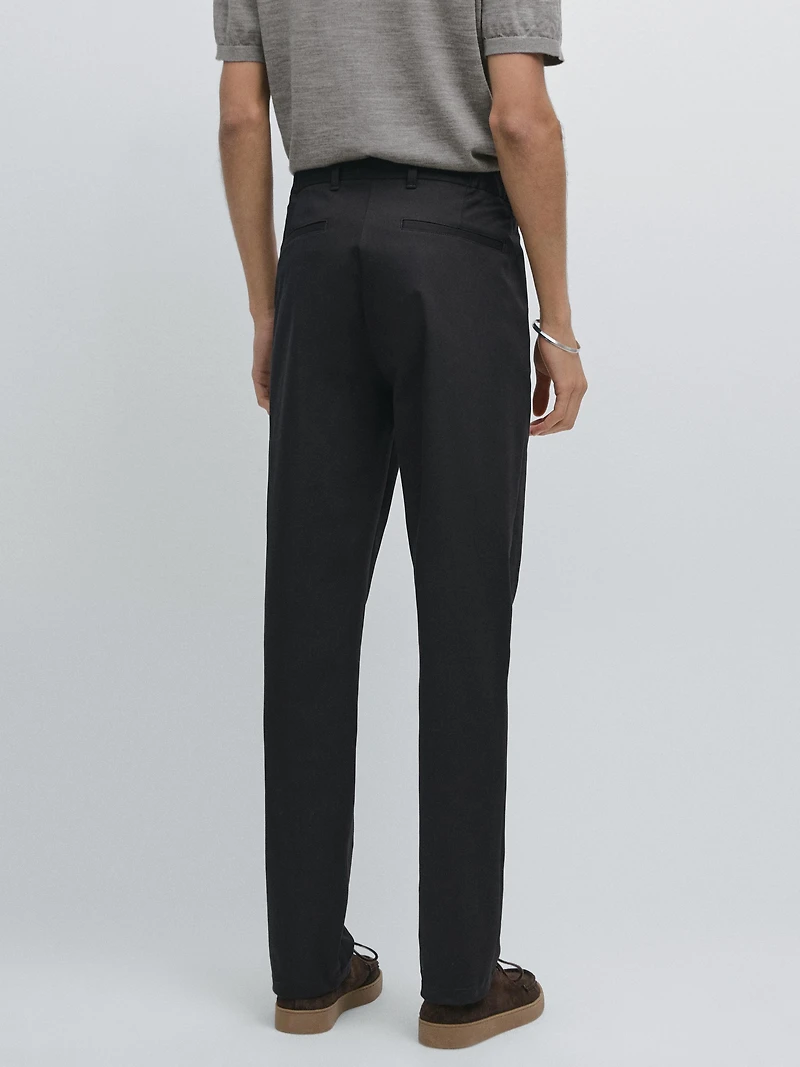 Cotton blend slim fit trousers