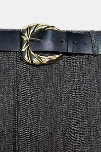 HERRINGBONE BELTED PANTS