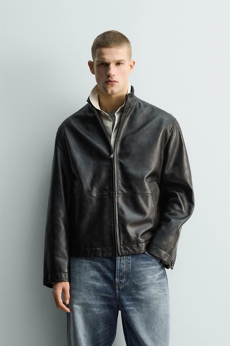 BLOUSON EN CUIR COUPE DÉCONTRACTÉE