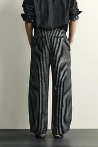 STRIPED COTTON-LINEN DENIM PANTS
