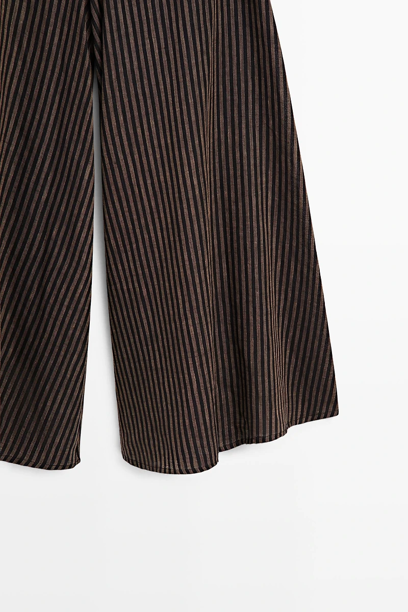 Striped flowing linen blend skort
