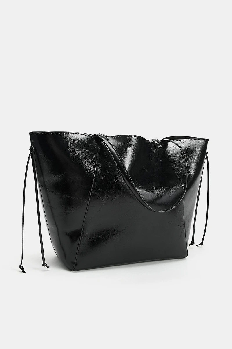 RUCHED SHOPPER TOTE BAG