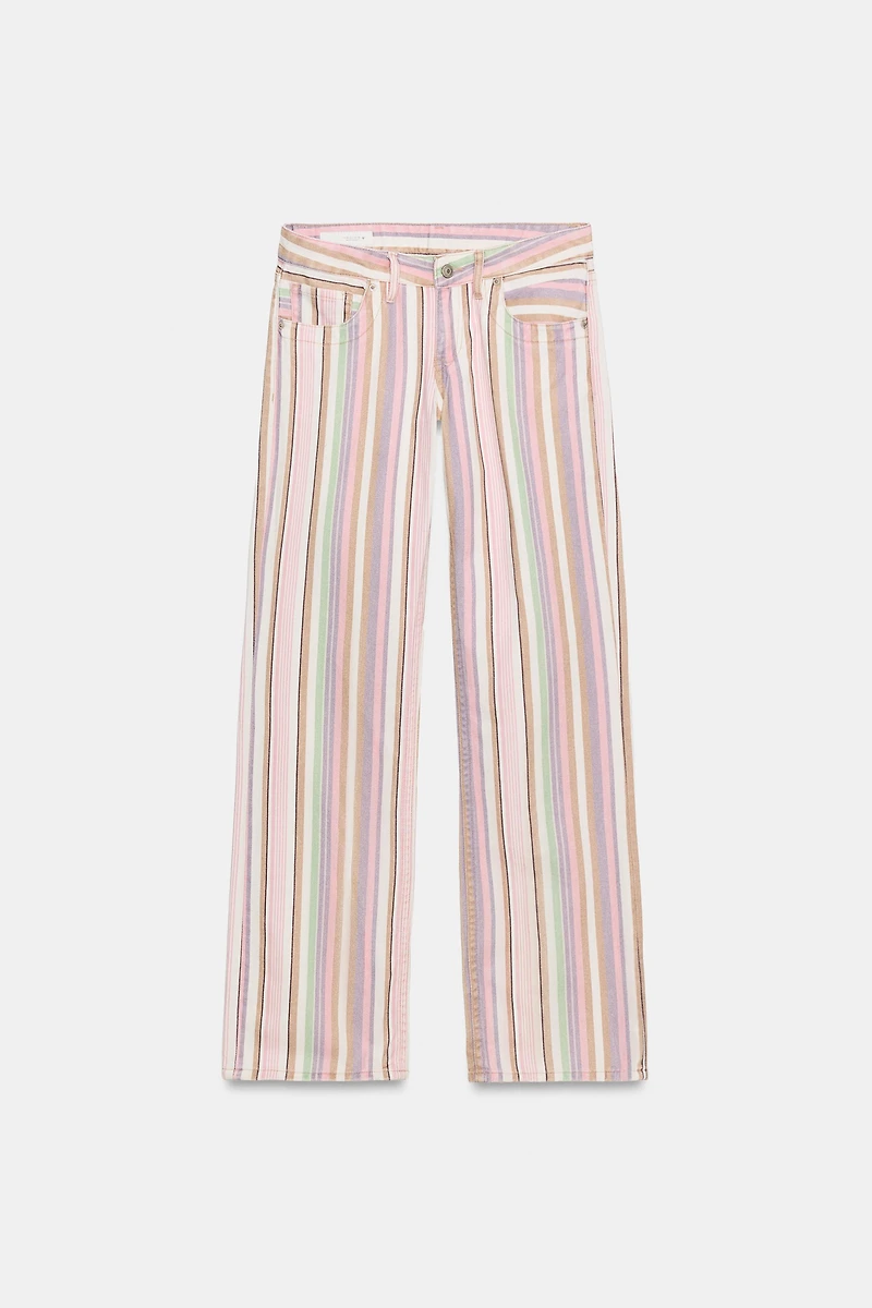 TRF LOW RISE STRIPED WIDE LEG JEANS
