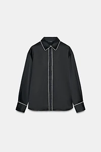 CONTRASTING PIPING OVERSIZED SATIN SHIRT