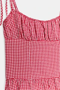 GINGHAM RUCHED TOP