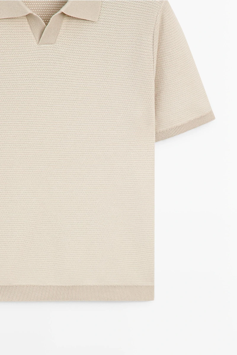 100% cotton contrast knit polo sweater