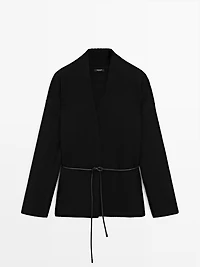 Long knit cardigan with belt