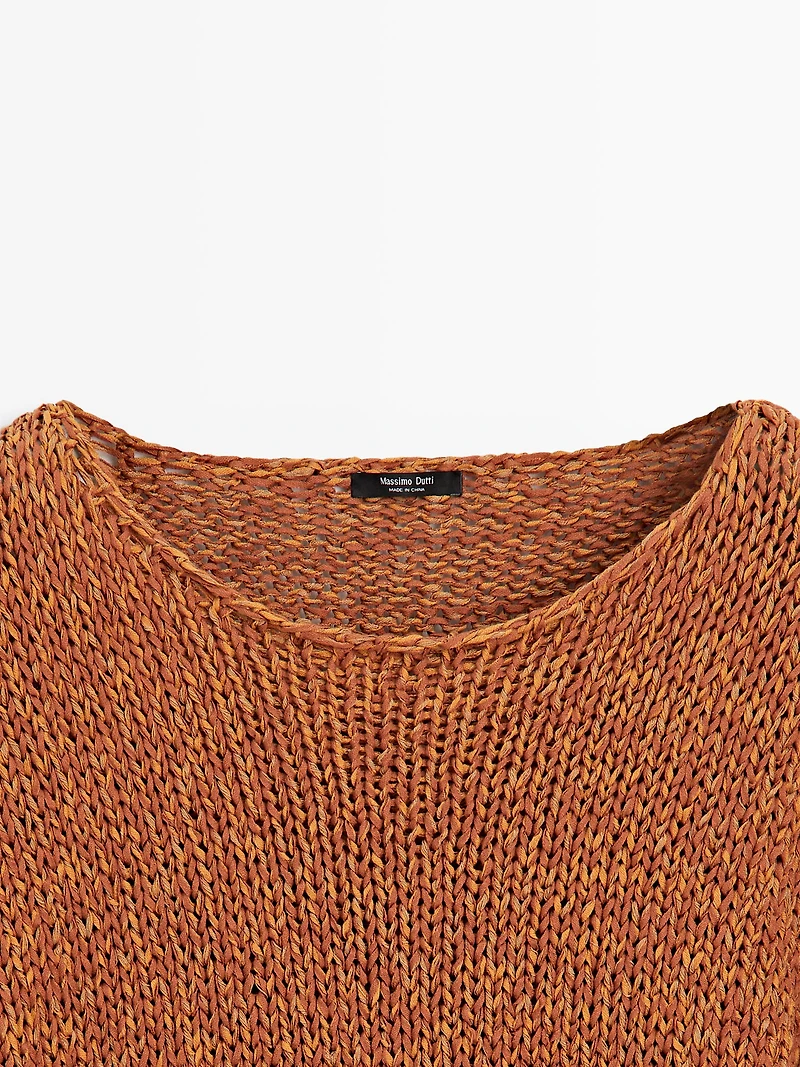 Cotton blend cutwork sweater