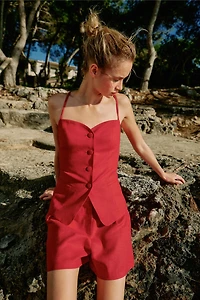 LINEN SWEETHEART NECK VEST