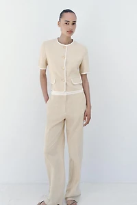 STRAIGHT LEG LINEN PANTS WITH CONTRAST WAIST