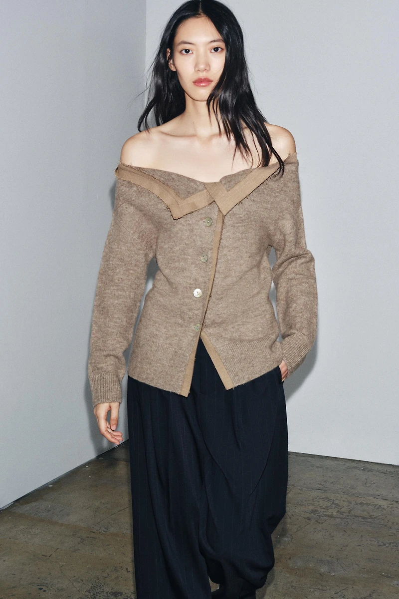 BOAT NECK KNIT CARDIGAN