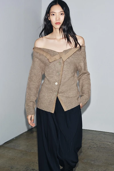 BOAT NECK KNIT CARDIGAN