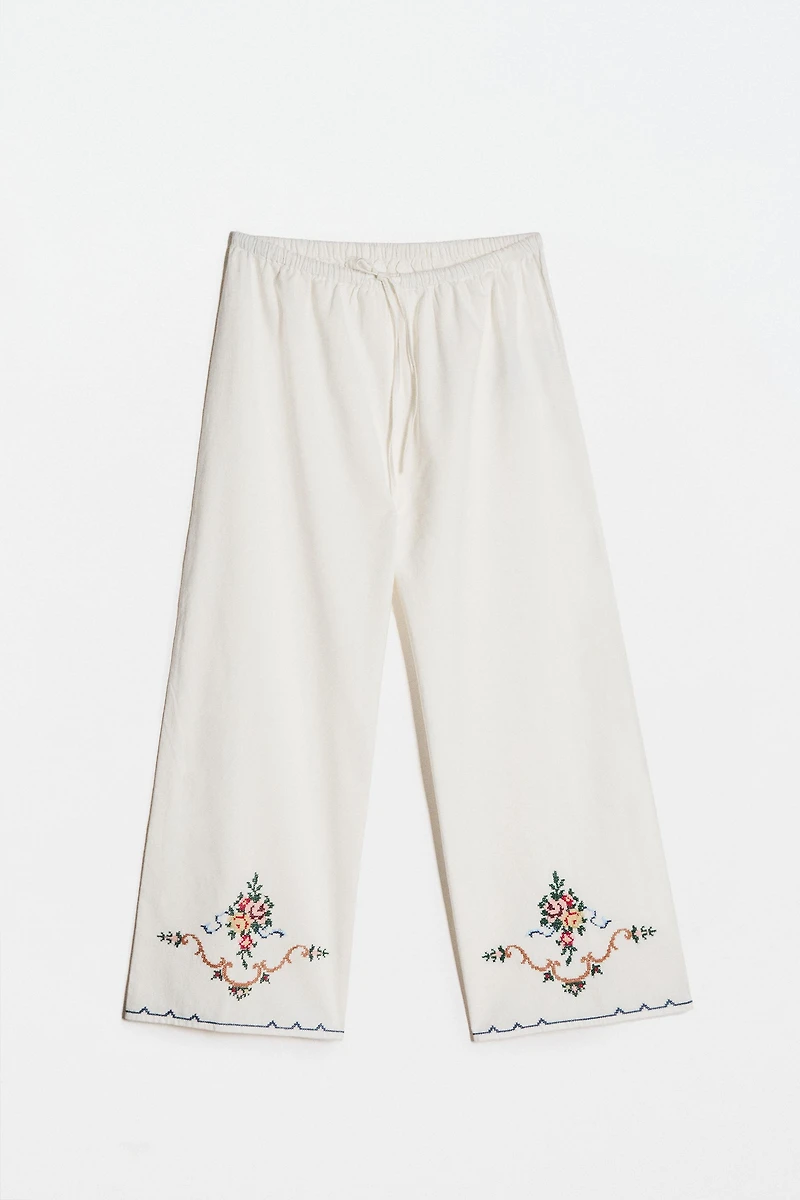 PANTALON COTON LIN BRODÉ