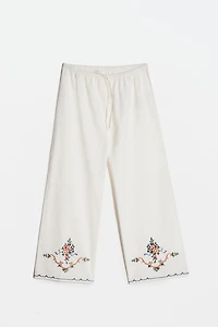PANTALON COTON LIN BRODÉ