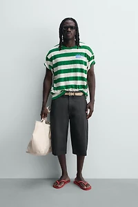 CONTRAST PRINT STRIPED T-SHIRT