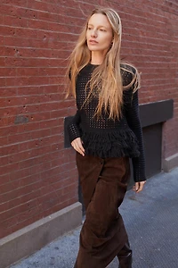 FRINGED PLAID KNIT JUMPER